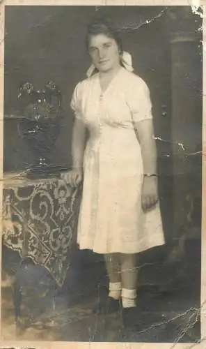 Souvenir photo postcard elegant woman dress vase