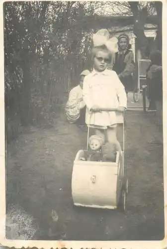 Souvenir photo postcard baby bebe doll stroller 1964