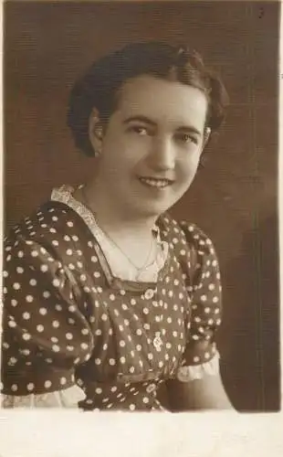 Souvenir photo postcard girl spotted dress 1935