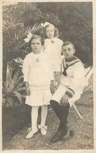 Social history souvenir photo postcard children elegant navy suit