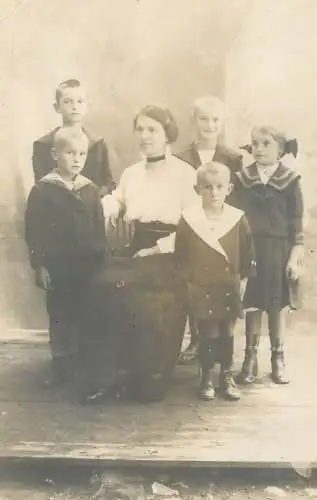 Social history souvenir photo postcard elegant mother and children uniforms 1915