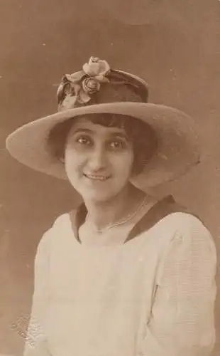 Social history souvenir photo postcard elegance lady dress hat flower