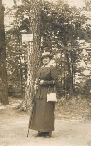 Social history souvenir photo postcard 1918 lady in nature forest