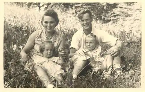 Social history souvenir photo postcard couple family children in nature