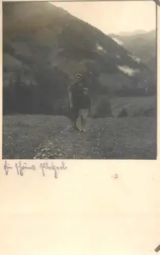 Social history souvenir photo postcard woman and daughter in nature