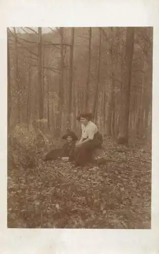 Social history souvenir photo postcard elegant women in forest