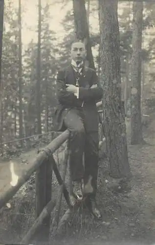 Social history souvenir photo postcard elegant young man coiffure nature
