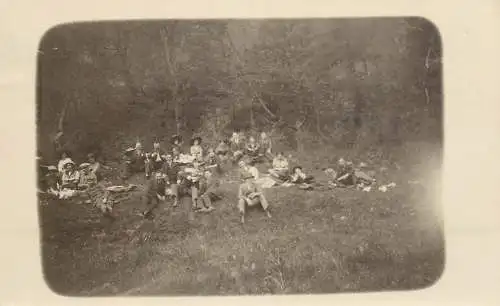 Social history souvenir photo postcard group of elegant couples in the nature