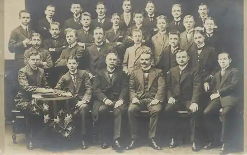 Social history souvenir photo postcard Wehmar school class group photo moustache