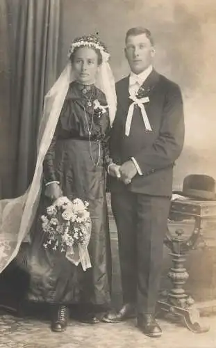 Marriage family social history wedding souvenir real photo bride veil