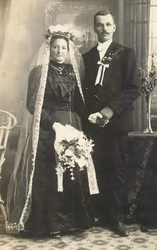 Marriage family social history wedding souvenir real photo bride veil