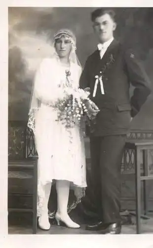 Marriage family social history wedding souvenir real photo bride veil
