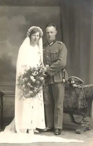 Marriage family social history wedding souvenir real photo Wermacht officer