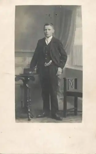 Social history souvenir real photo elegant man haircut pocket watch
