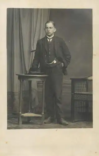 Social history souvenir real photo elegant man haircut pocket watch