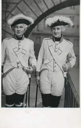 Social history souvenir real photo elegant women dressed as soldiers hat cutlass
