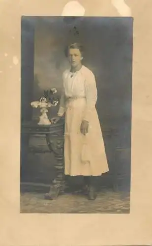 Social history souvenir real photo elegant woman dress lady Deggendorf flower vase