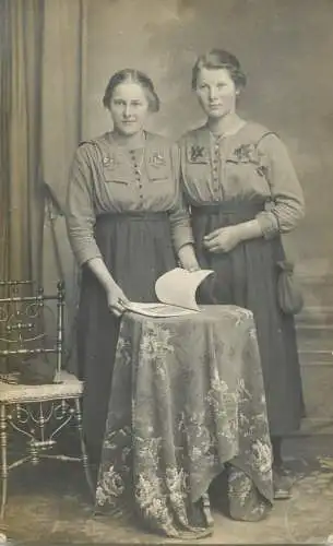 Social history souvenir real photo elegant women traditional costumes coiffure