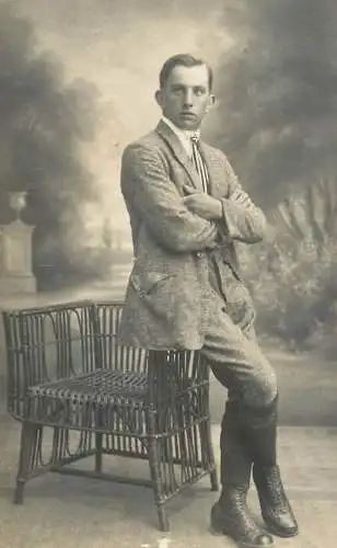 Social history souvenir real photo elegant man hunting gear