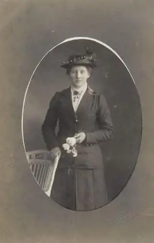 Social history souvenir real photo elegant woman lady hat flower