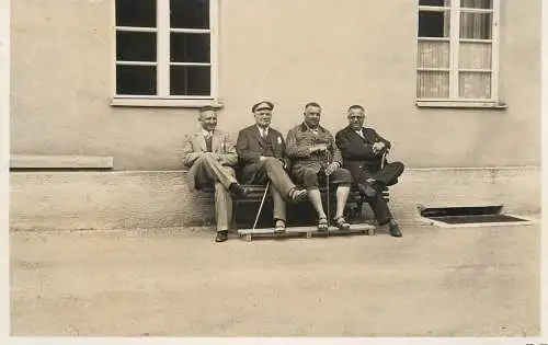 Social history souvenir real photo elder men on bench canes