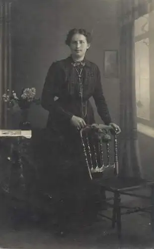 Social history souvenir real photo 1917 elegant lady in house