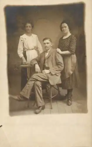 Social history souvenir real photo elegant man and family