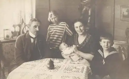 Social history souvenir real photo family elegance baby bebe navy suit moustache