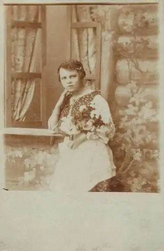 Social history souvenir real photo traditional costume girl coiffure