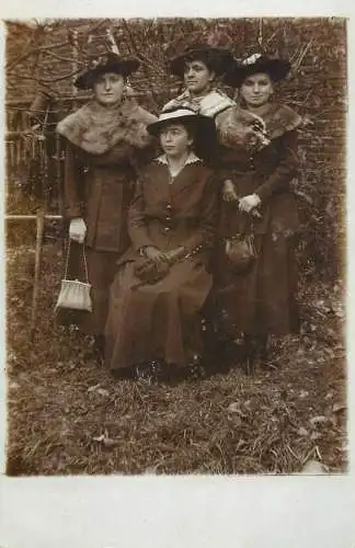 Social history souvenir real photo elegant family fur coat hat