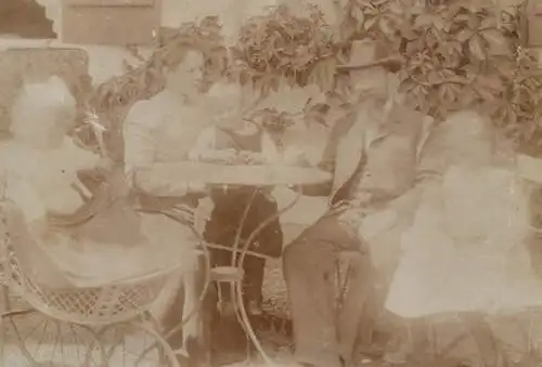 Social history souvenir real photo elegant family garden moustache
