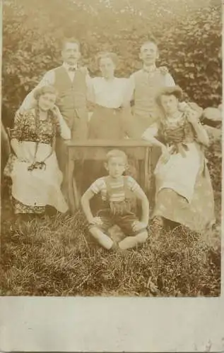 Social history souvenir real photo 1912 elegant family in nature