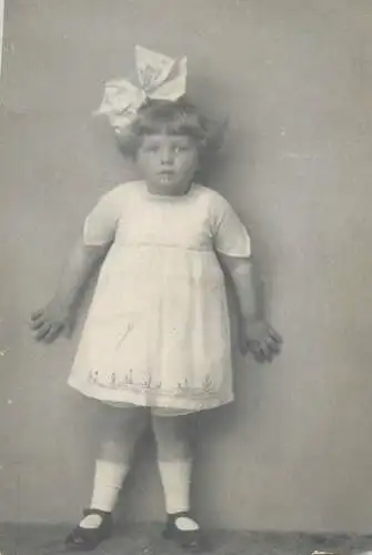 Social history souvenir real photo girl white dress bow tie