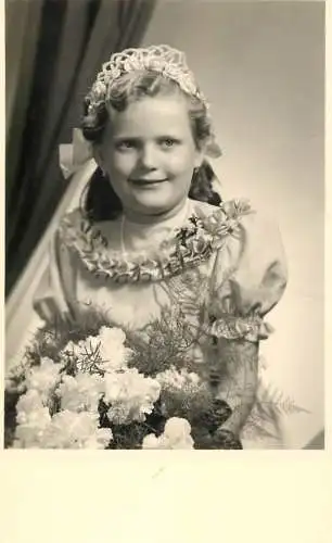Social history souvenir real photo girl religion first communion smile flowers