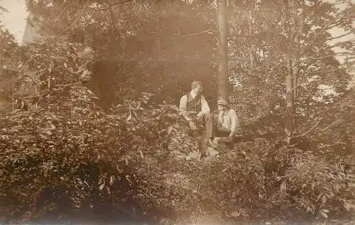 Social history souvenir real photo elegant friends in nature forest