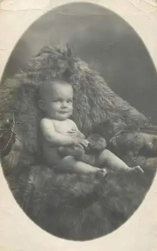 Social history souvenir real photo baby bebe fur coat