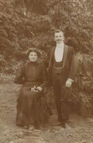 Social history souvenir real photo elegant lady and son moustache