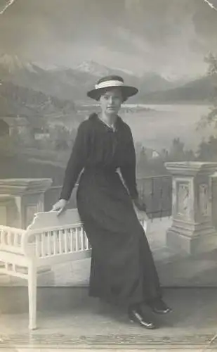 Social history souvenir real photo elegant lady hat dress smile