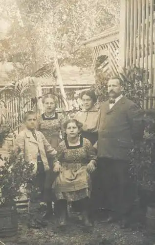 Social history souvenir real photo elegant man moustache family garden