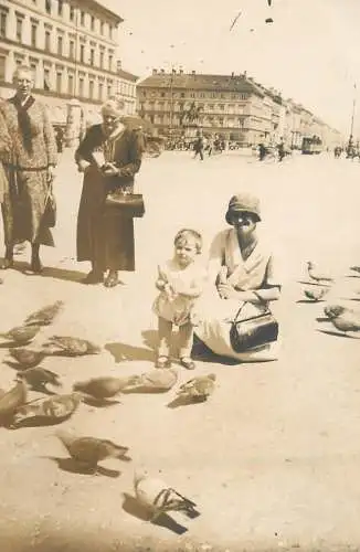 Social history souvenir real photo 1926 elegant mother and child pigeons