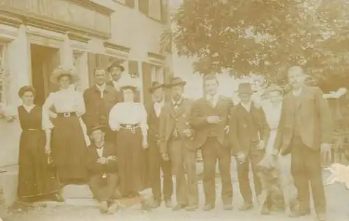 Social history souvenir real photo elegant group hat moustache