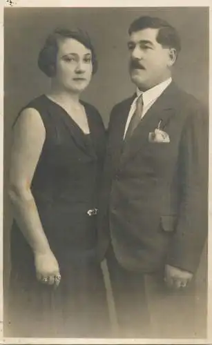 Social history souvenir vintage photo postcard elegance couple moustache