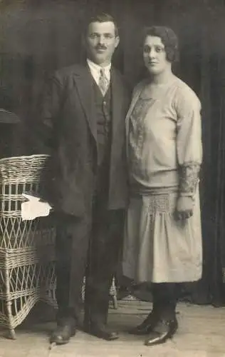 Social history souvenir vintage photo postcard elegance couple moustache