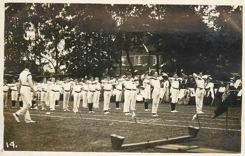 Social history souvenir vintage photo postcard children parade band teamwork