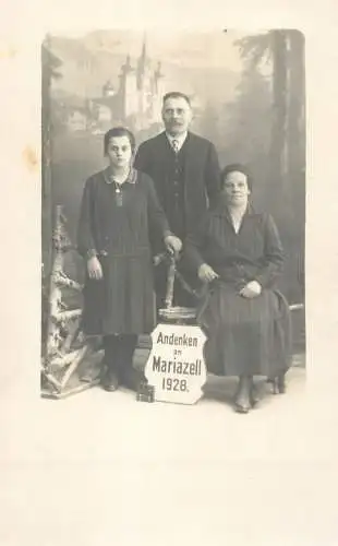 Social history souvenir vintage photo postcard elegant family moutache Mariazell 1928