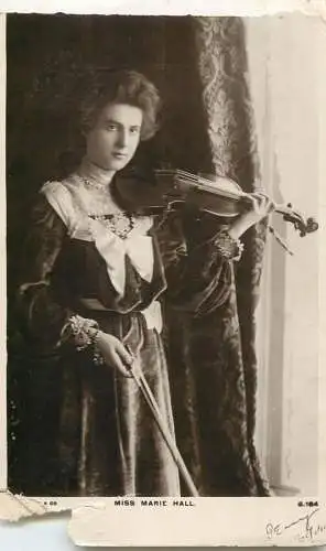 Social history souvenir vintage photo postcard Miss Marie Hall violin lady