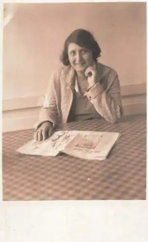 Social history souvenir vintage photo postcard elegant woman reading