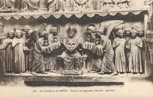 CPA France Reims cathedrale statue portail du jugement dernier