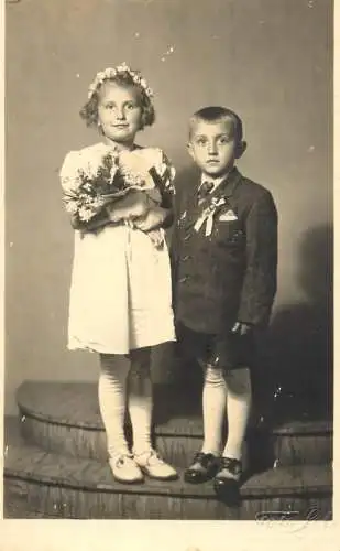 Children portraits vintage studio photo postcard