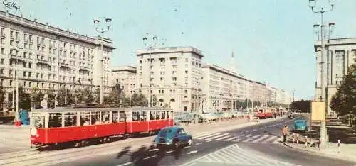 Warszawa Ulica Marszalkowska street tram 1966 non-standard format postcard 7 x 14.5 cm